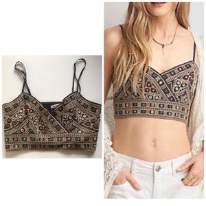 Boho embroidered mirror adjustable crop top